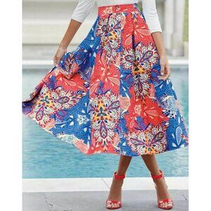 New Midnight Velvet High Waist Zenobia Ethnic Paisley Pleated Maxi Skirt Sz 10